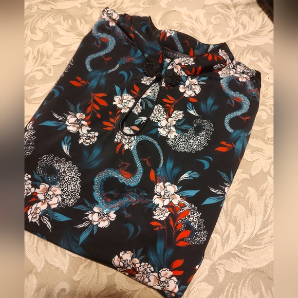 🍒 Exquisite Asian Inspired Floral Keyhole Mandarin Collar Dress Top - LJ - Picture 4 of 15